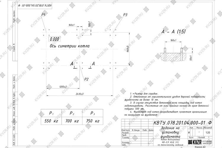 Котел на угле дровах 0.9 МВт с колосниками фундамент