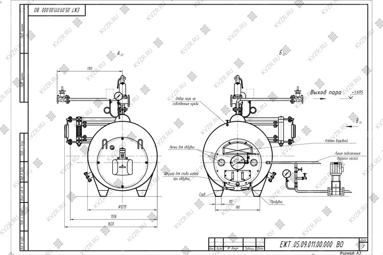 Чертеж парового котла Е 0.5 0.9 на мазуте