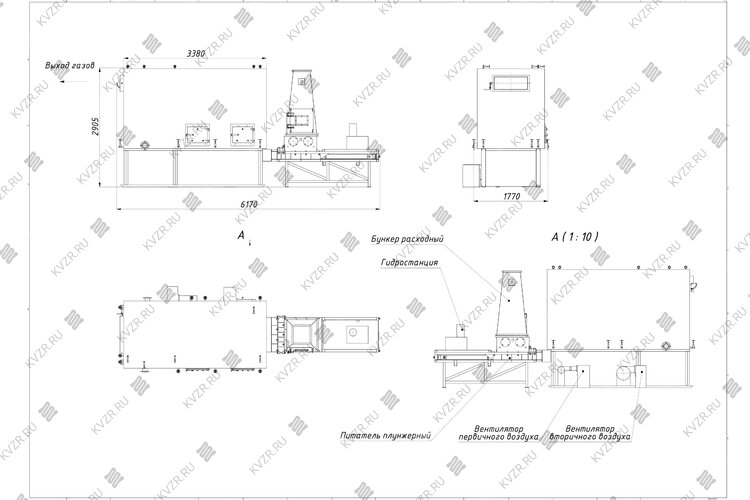 Чертеж котла 1100 кВт на щепе